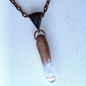 Handmade Genuine Quartz Crystal Point Solid Copper Necklace Bohemian Casual